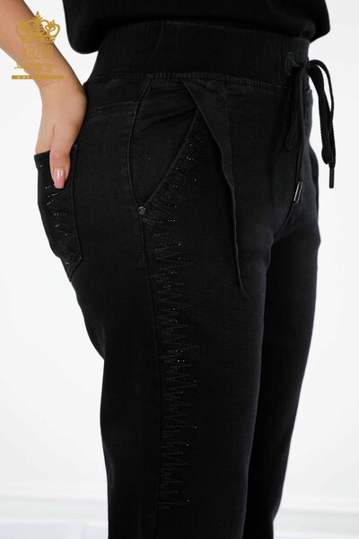 женские брюки оптом с эластичной резинкой на талии черного цвета - 3651 | КАZEE - Thumbnail