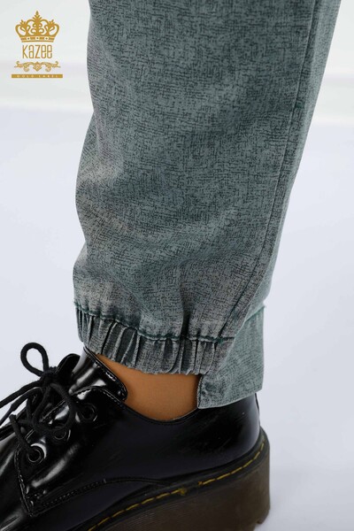 женские брюки оптом с эластичным поясом и карманом цвета хаки - 3501 | КАZЕЕ - Thumbnail