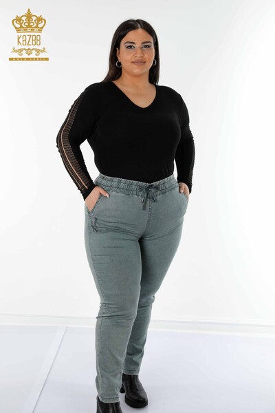 Оптовые женские брюки с эластичной резинкой на талии Kazee Printed Khaki - 3502 | КАZЕЕ