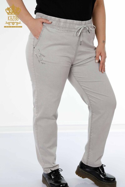 Оптовые женские брюки с эластичной резинкой на талии Kazee Lettering Light Grey - 3502 | КАZЕЕ - Thumbnail