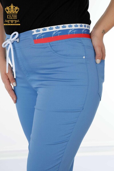 женские брюки оптом с эластичной резинкой на талии синего цвета - 3530 | КАZЕЕ - Thumbnail