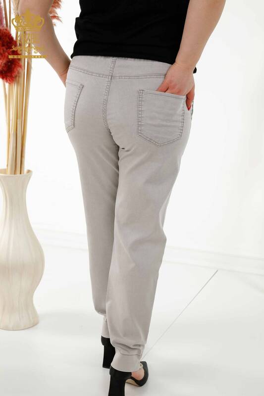 Женские брюки оптом - Эластичный пояс - Светло-серый - 3675 | КАZEE