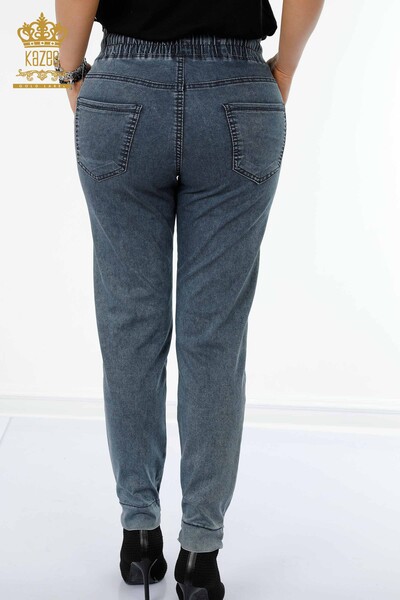 Женские брюки оптом с эластичной резинкой на талии темно-синего цвета - 3500 | КАZEE - Thumbnail
