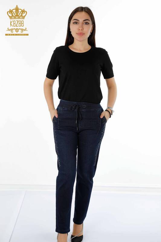 женские брюки оптом с эластичной резинкой на талии темно-синий - 3651 | КАZEE