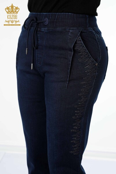женские брюки оптом с эластичной резинкой на талии темно-синий - 3651 | КАZEE - Thumbnail