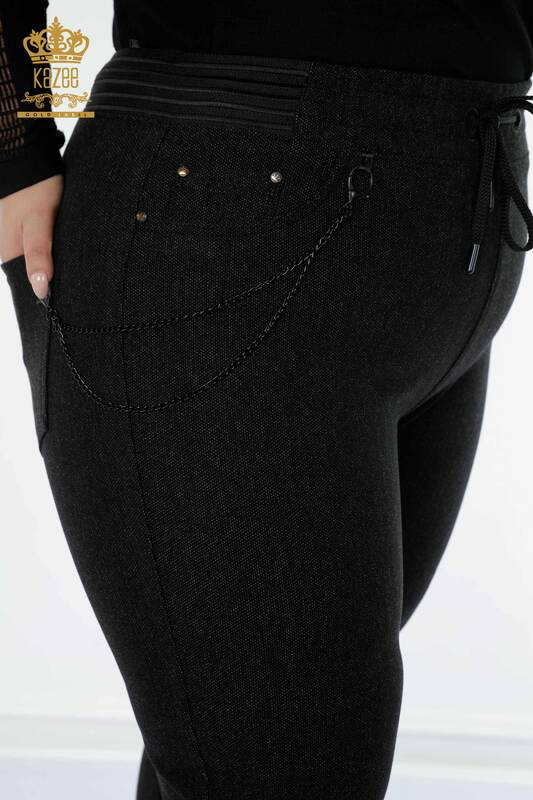 Женские брюки оптом с цепочкой черного цвета - 3666 | КАZEE