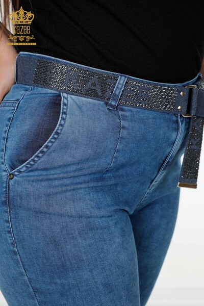 Женские джинсы оптом с карманным ремнем Детальный синий - 3687 | КАZEE - Thumbnail
