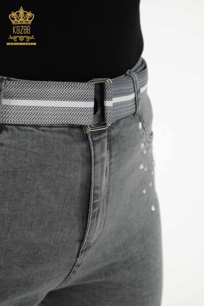 Женские джинсы оптом - Вышитые камнями - Серые - 3688 | КАZEE - Thumbnail