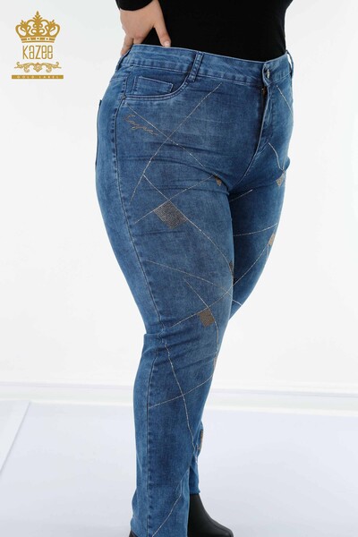 женские джинсы оптом хрустальный камень с вышивкой синий - 3587 | КАZEE - Thumbnail