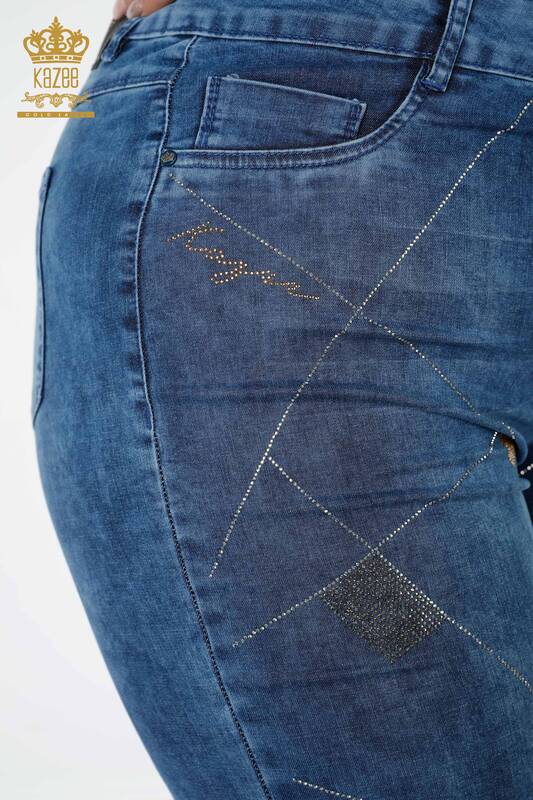 женские джинсы оптом хрустальный камень с вышивкой синий - 3587 | КАZEE