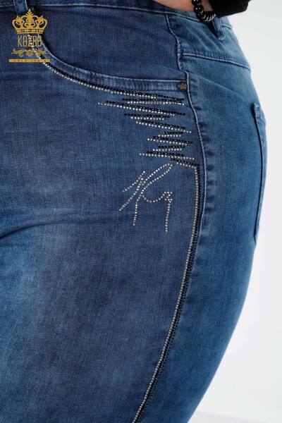 женские джинсы оптом в полоску с вышивкой синим камнем - 3566 | КАZEE - Thumbnail