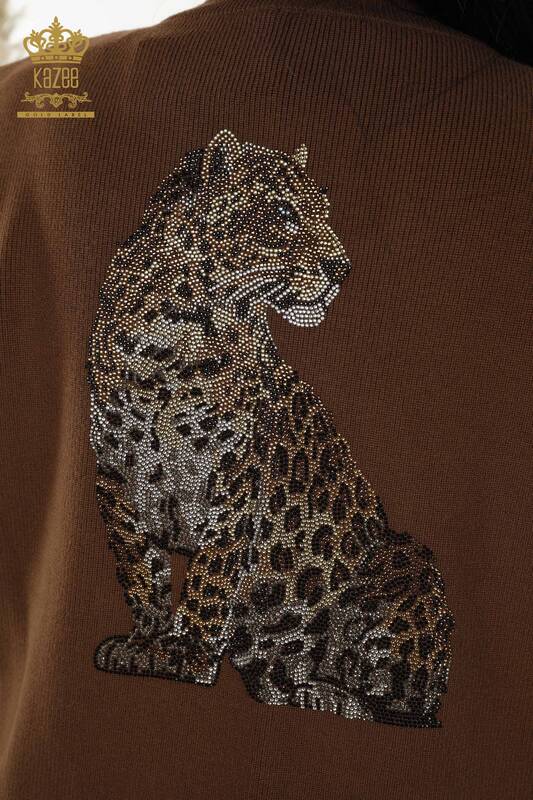 Женский короткий жилет оптом - леопардовый узор - коричневый - 30311 | КАZEE