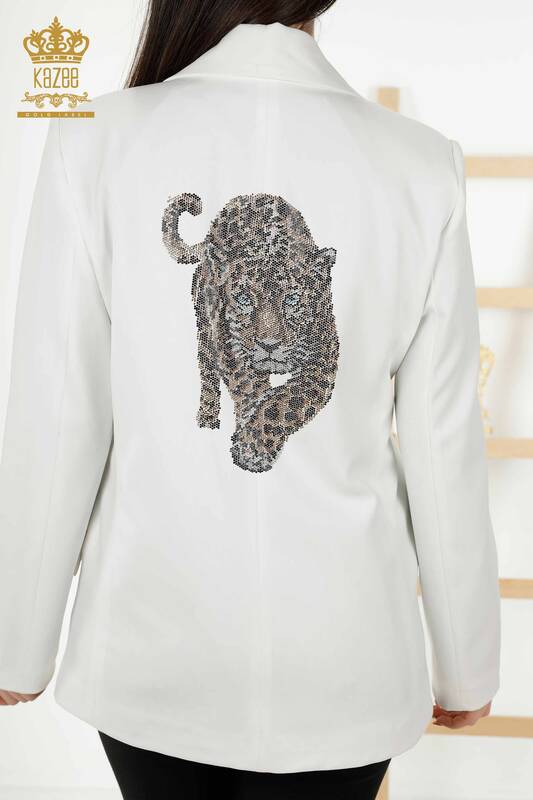 женская куртка оптом на пуговицах тигровый узор экрю - 20292 | КАZEE