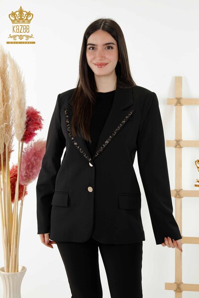 Kazee - женская куртка оптом на пуговицах тигровый узор черный - 20292 | КАZEE