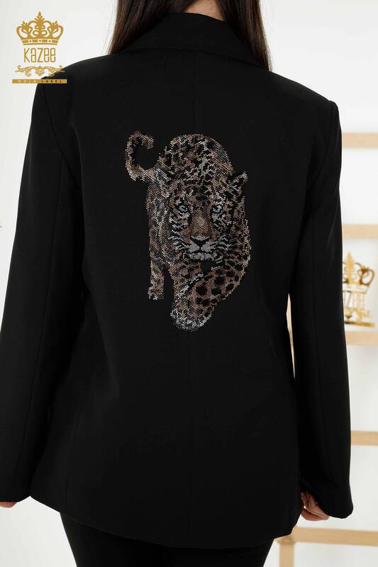 женская куртка оптом на пуговицах тигровый узор черный - 20292 | КАZEE