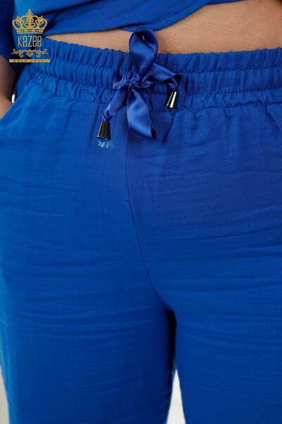 Женский летний костюм-рубашка оптом - с карманом - темно-синий - 20402 | КАZEE - Thumbnail