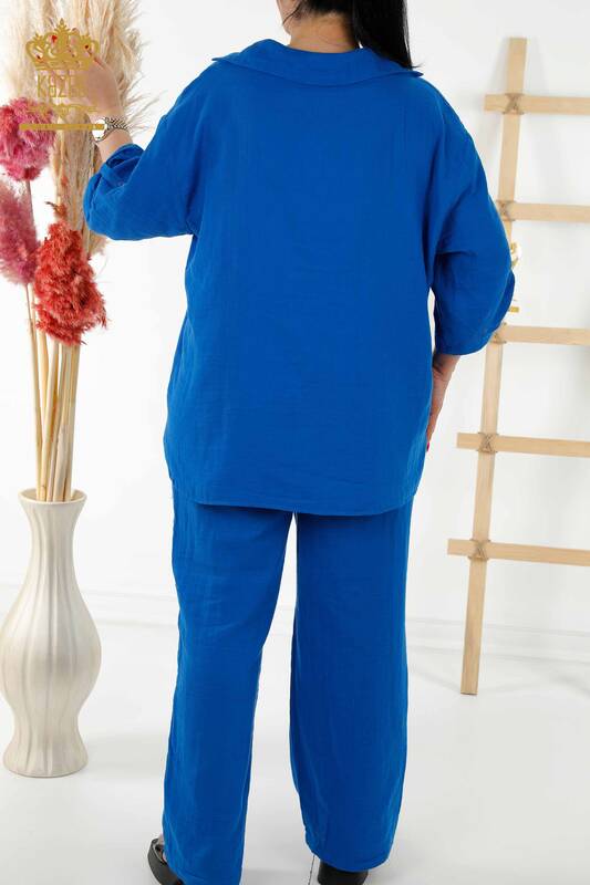 Женский летний костюм-рубашка оптом - с карманом - темно-синий - 20402 | КАZEE