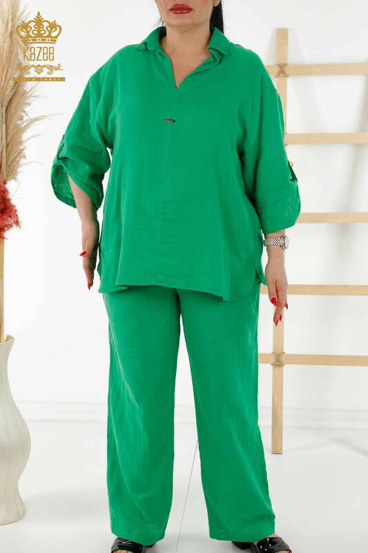 Женский летний костюм-рубашка оптом - Карманный - Зеленый - 20402 | КАZEE