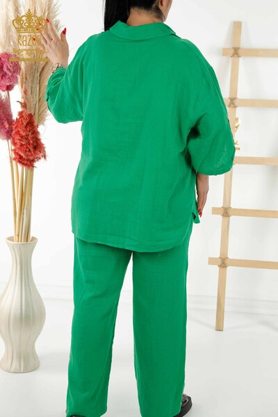 Женский летний костюм-рубашка оптом - Карманный - Зеленый - 20402 | КАZEE - Thumbnail