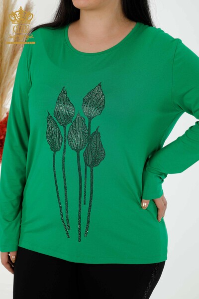 Женская блузка оптом с вышивкой зеленым камнем - 79041 | КАЗЕЕ - Thumbnail