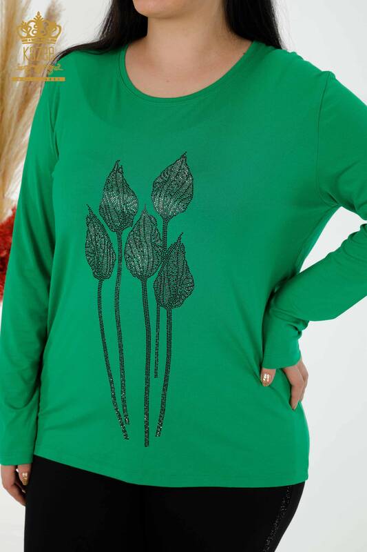 Женская блузка оптом с вышивкой зеленым камнем - 79041 | КАЗЕЕ