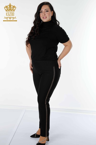 Kazee - Женские брюки оптом с карманами и деталями черного цвета - 3593 | КАZЕЕ