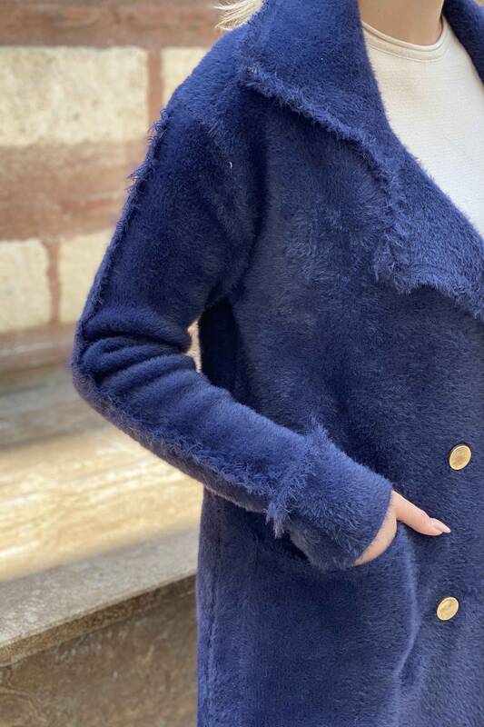 Женское пальто оптом с двумя карманами на пуговицах из ангоры - 19055 | KAZEE