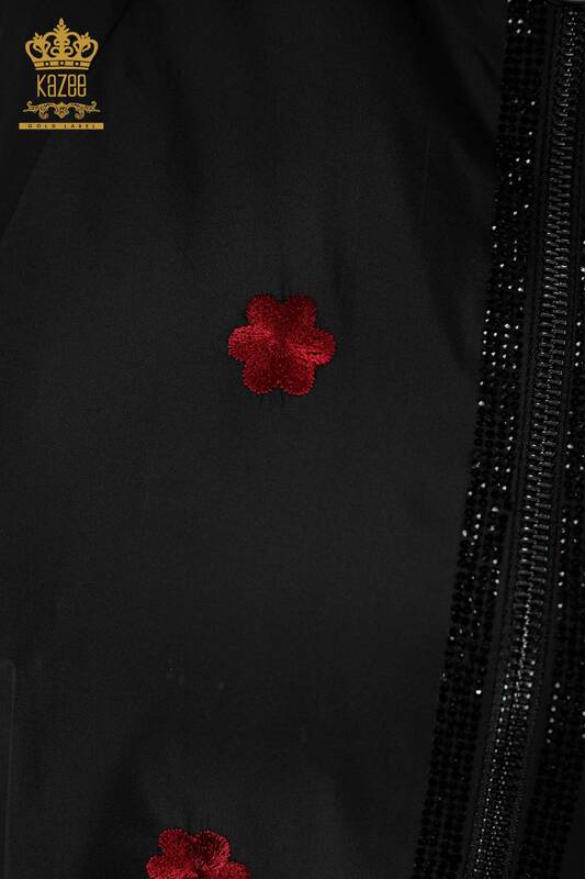оптом женский плащ с капюшоном с цветочным узором черный - 7574 | КАZEE