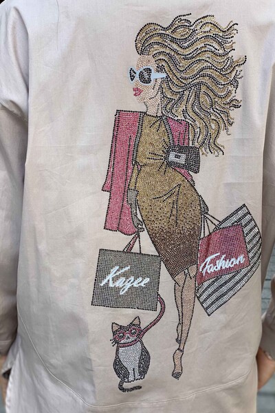 Женская рубашка оптом с вышивкой камнем - 17225 | КАZEE - Thumbnail