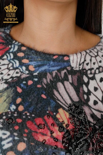 Женский свитер оптом с цифровой печатью черного цвета - 18929 | КАZEE - Thumbnail