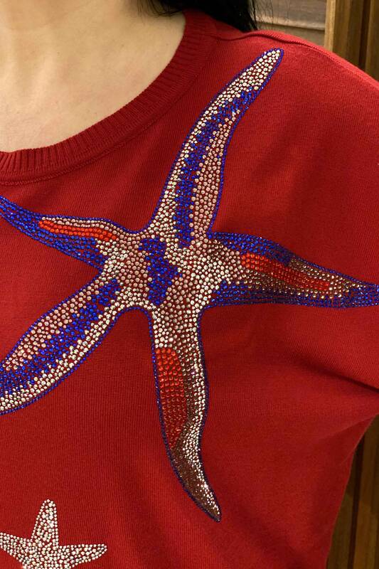 Женский свитер с круглым вырезом и звездой оптом - 16111 | КАZEE