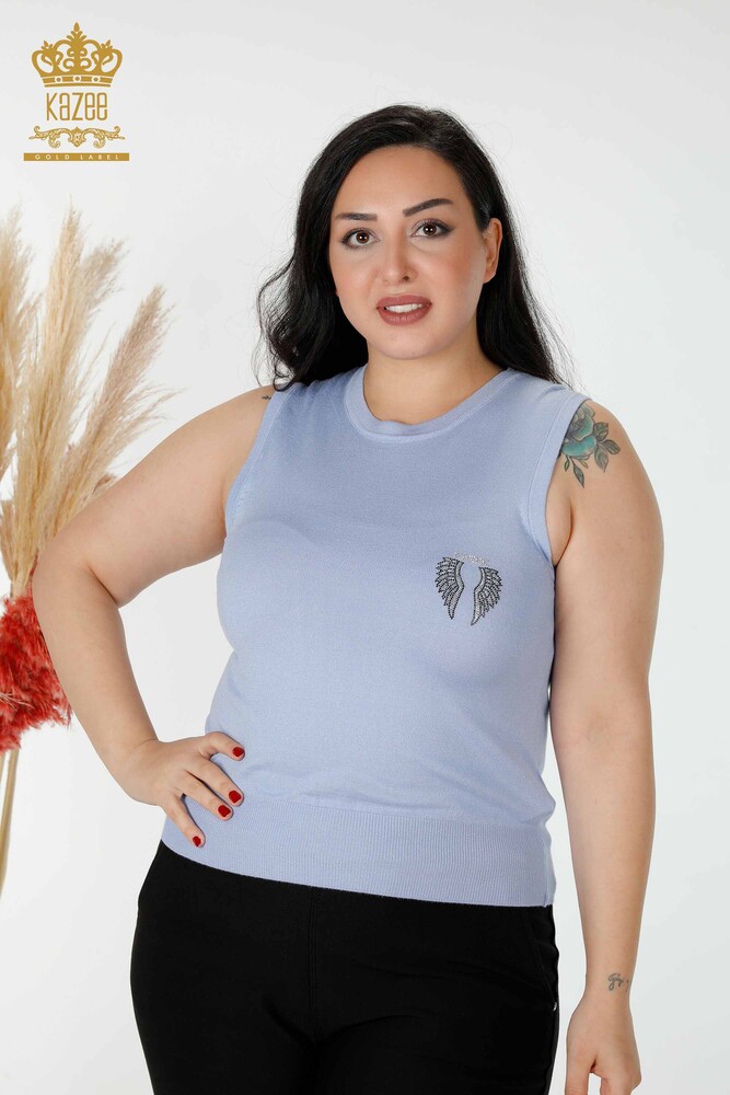 Оптовый Женский Трикотаж Крыло Ангела Без Рукавов Синий - 16921 | КАZEЕ - 1