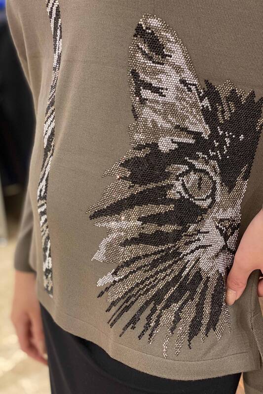 оптом женский трикотаж свитер цветной камень вышитый узор кошки - 16440 | КАZEE