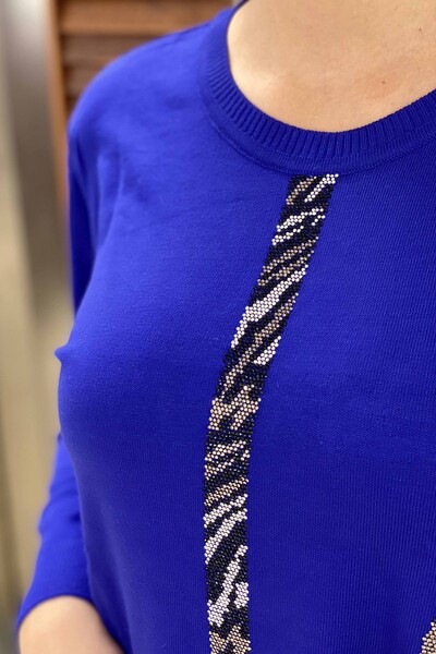 оптом женский трикотаж свитер цветной камень вышитый узор кошки - 16440 | КАZEE - Thumbnail