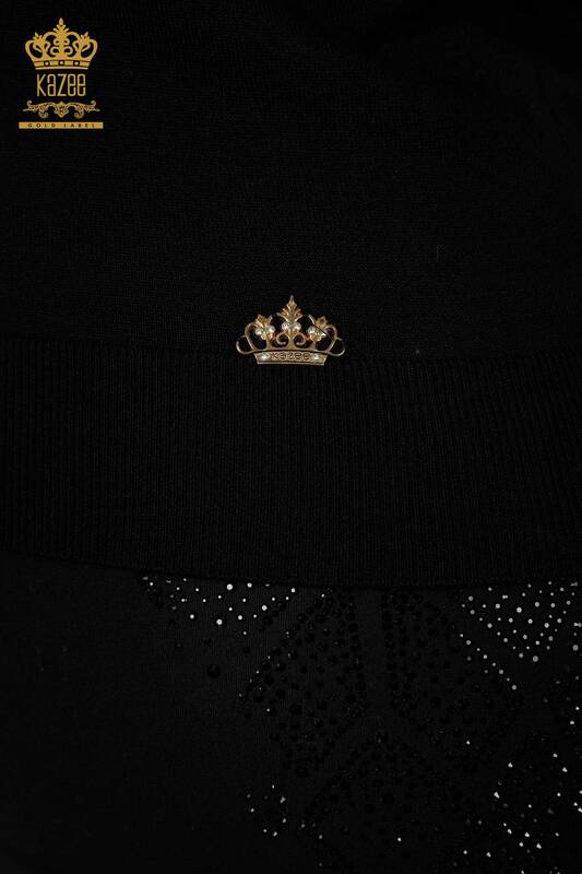 оптом женский трикотаж свитер с логотипом V-образным вырезом черный - 15685 | КАZEE