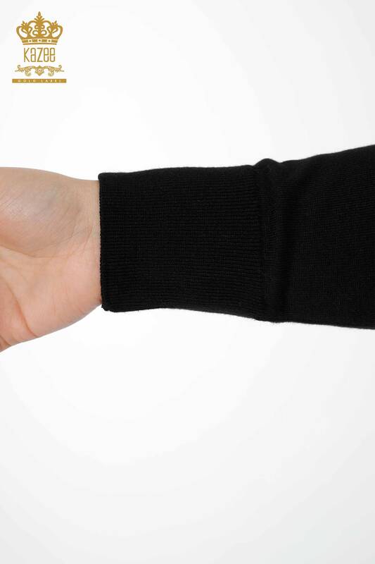 оптом женский трикотаж свитер с логотипом V-образным вырезом черный - 15685 | КАZEE
