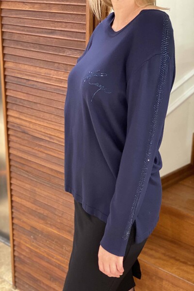 оптовая продажа Женский трикотаж свитер в полоску с вышивкой камнем - 15814 | КАZEE - Thumbnail