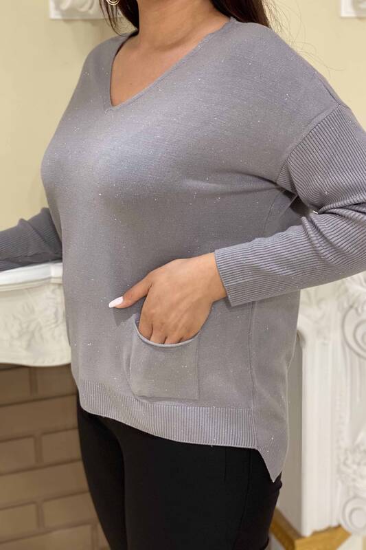 Женский трикотажный свитер оптом с блестящим карманом - 15900 | КАZEE