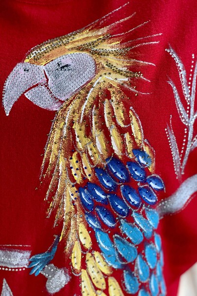 Оптовый Женский Трикотаж Свитер с Круглым Вырезом Попугай Выкройка - 16513 | КАZEE - Thumbnail