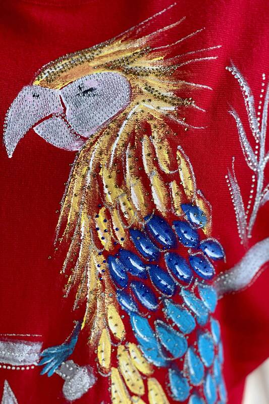 Оптовый Женский Трикотаж Свитер с Круглым Вырезом Попугай Выкройка - 16513 | КАZEE