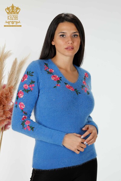 оптом женский трикотаж свитер с круглым вырезом синий - 18916 | КАZEE - Thumbnail