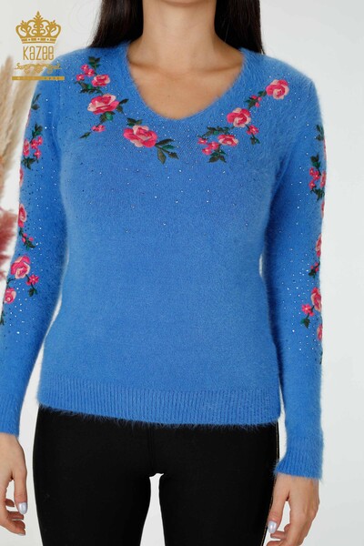 оптом женский трикотаж свитер с круглым вырезом синий - 18916 | КАZEE - Thumbnail