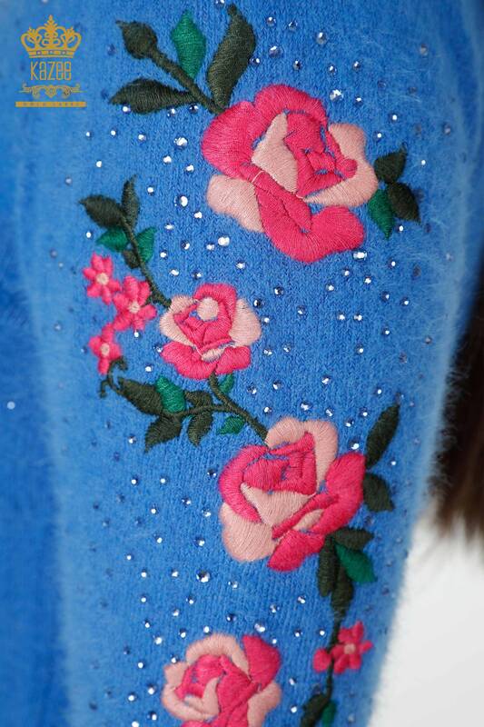 оптом женский трикотаж свитер с круглым вырезом синий - 18916 | КАZEE