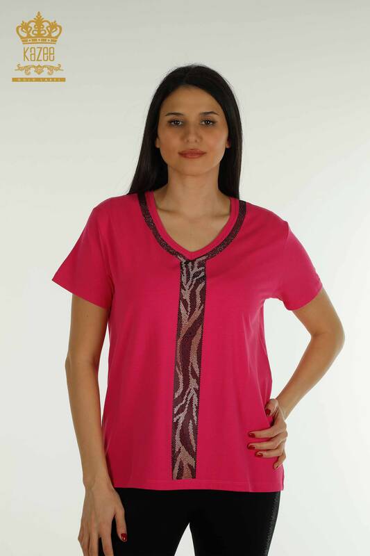 оптом женская блузка с леопардовым принтом цвета фуксии - 79242 | КАZЕЕ