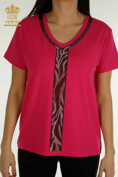 оптом женская блузка с леопардовым принтом цвета фуксии - 79242 | КАZЕЕ - Thumbnail
