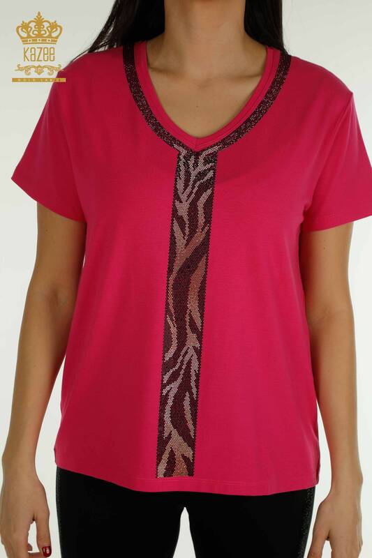 оптом женская блузка с леопардовым принтом цвета фуксии - 79242 | КАZЕЕ