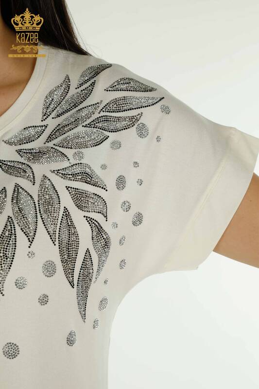 Женская блузка оптом с рисунком листьев экрю - 79053 | КАZЕЕ