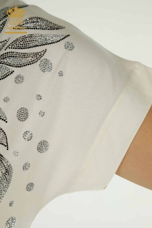 Женская блузка оптом с рисунком листьев экрю - 79053 | КАZЕЕ