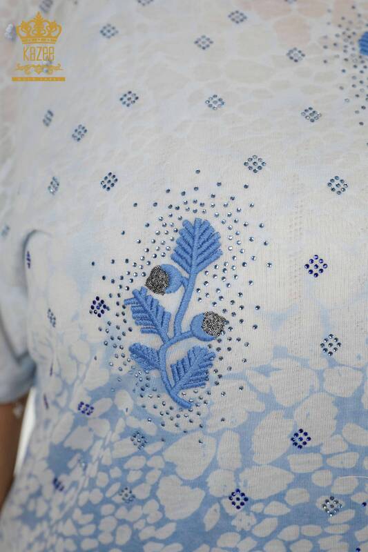 Женская блузка оптом с рисунком листьев индиго - 79130 | КАZЕЕ