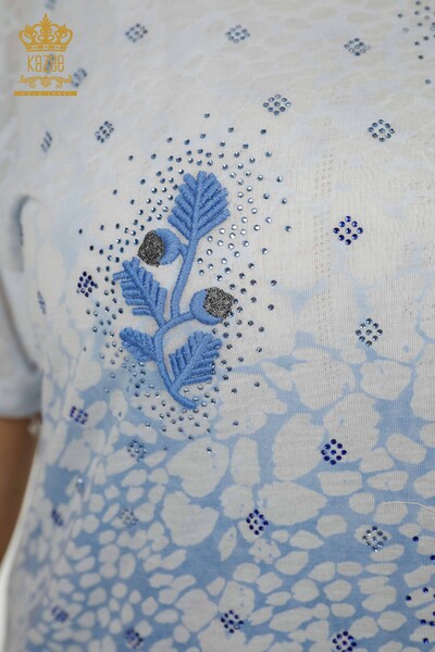 Женская блузка оптом с рисунком листьев индиго - 79130 | КАZЕЕ - Thumbnail